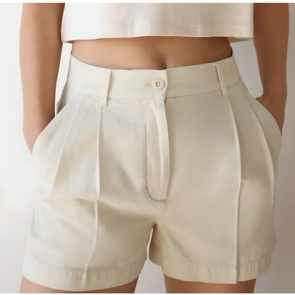 Wilfred Free Cabin Shorts Light Khaki Womens Sz 8 Cotton Linen Pleated High-Rise - Picture 2 of 6